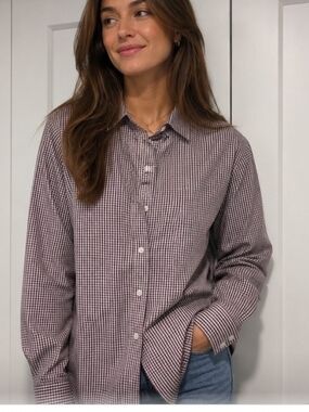 L.L.Bean Purple and White Gingham Collared Shirt